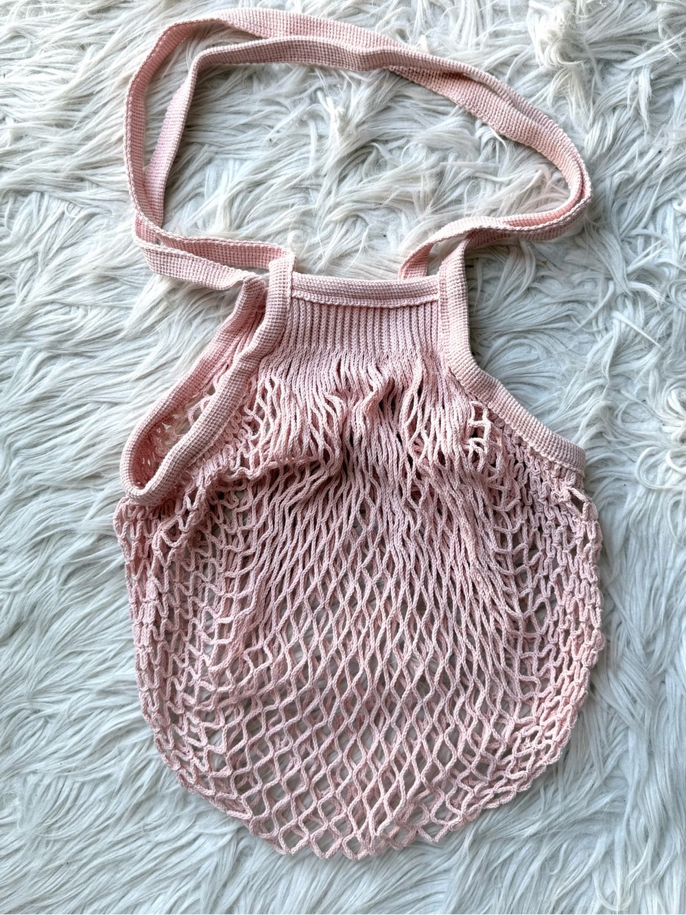 Pink Crochet Net Market Tote Bag Mesh Boho Beach Shoulder Bag NWT